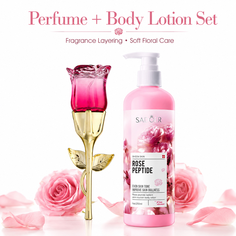 Perfume Fragrance Lotion - ローズ香水＆ボディローションセット（女性用）、フレグランス重ねづけデュオ、長時間持続するフローラルの香り、保湿ギフトセット