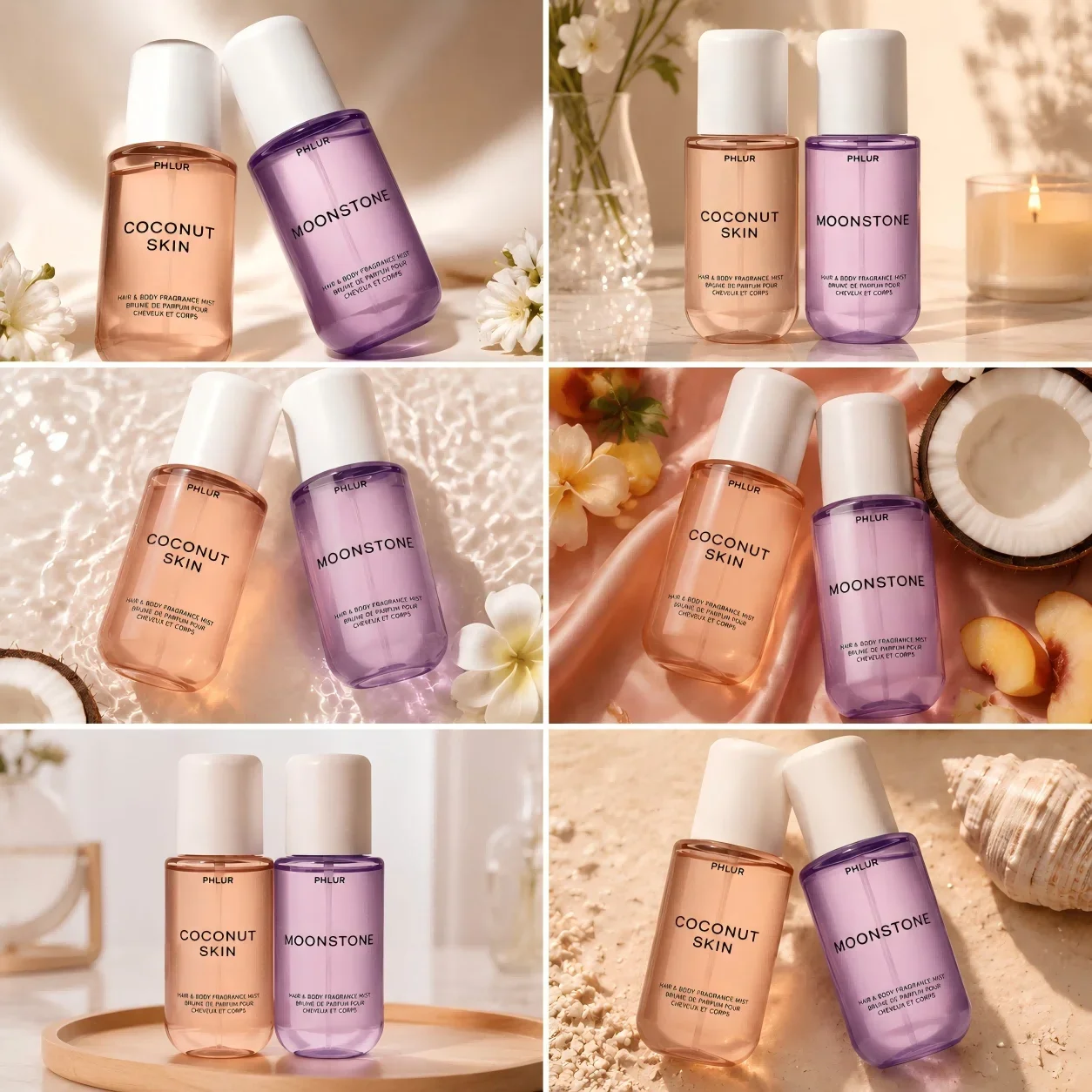Fragrance Long Lasting Perfume - PHLUR ココナッツスキン＆ムーンストーン ヘア＆ボディフレグランスミストセット、2個入り 各8 fl oz
