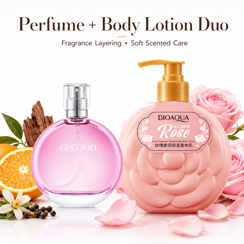 Perfume Fragrance Lotion - GECOMO レディース香水セット 50ml + ローズボディローション、フレグランスレイヤリングデュオ、長時間持続するフローラルの香り、ボディケアギフト、Smell +