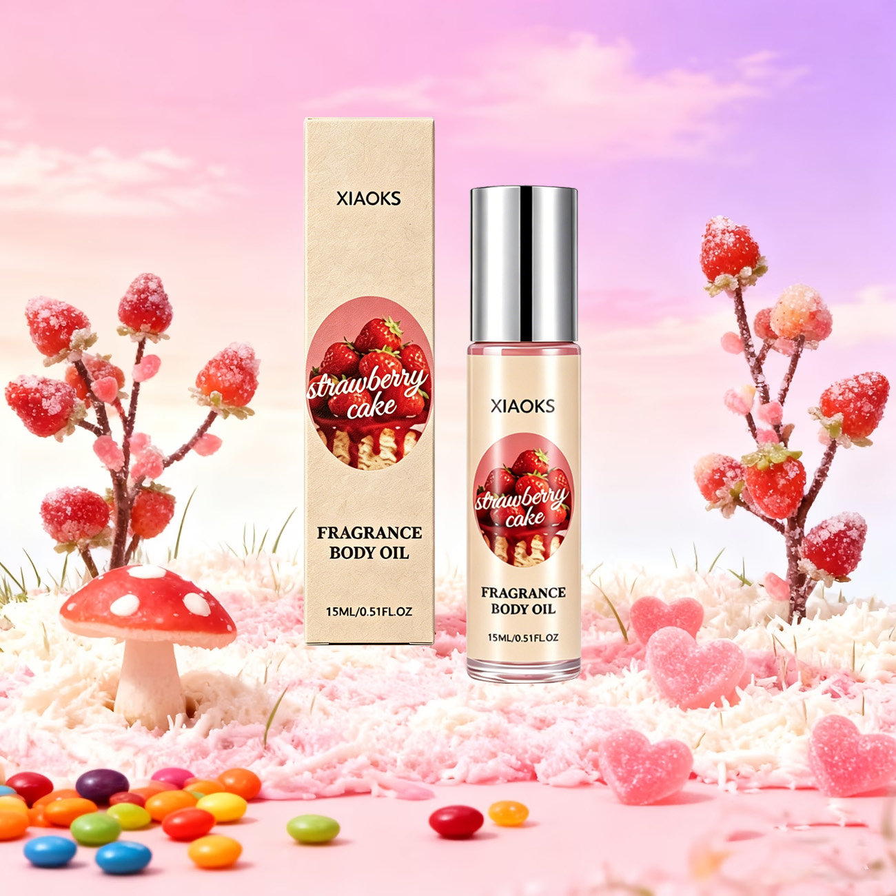 1本のストロベリーケーキ型スイートロールオン香水 - 魅力的 - Perfume Fragrance Bottle のレビューと価格