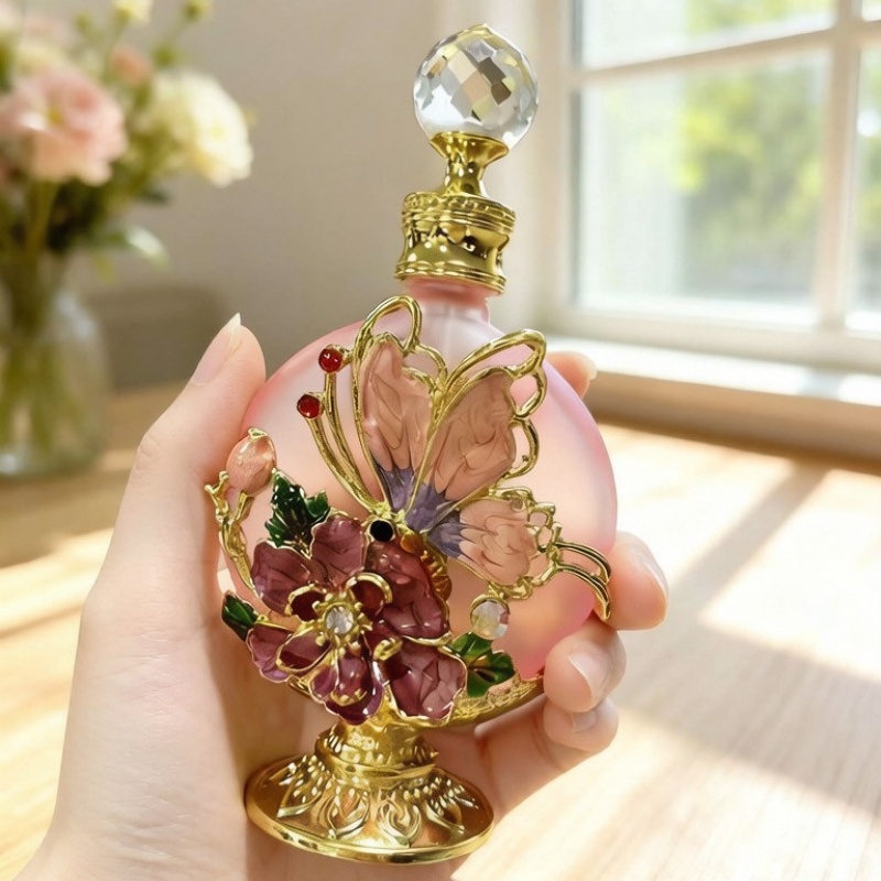 4個入り空の香水瓶、エナメル蝶模様、ゴールドベース、ダイヤモ - Perfume Fragrance Lotion のレビューと価格